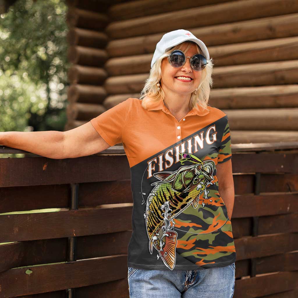 Bass Fishing Fisherman Women Polo Shirt Camouflag Pattern - Wonder Print Shop
