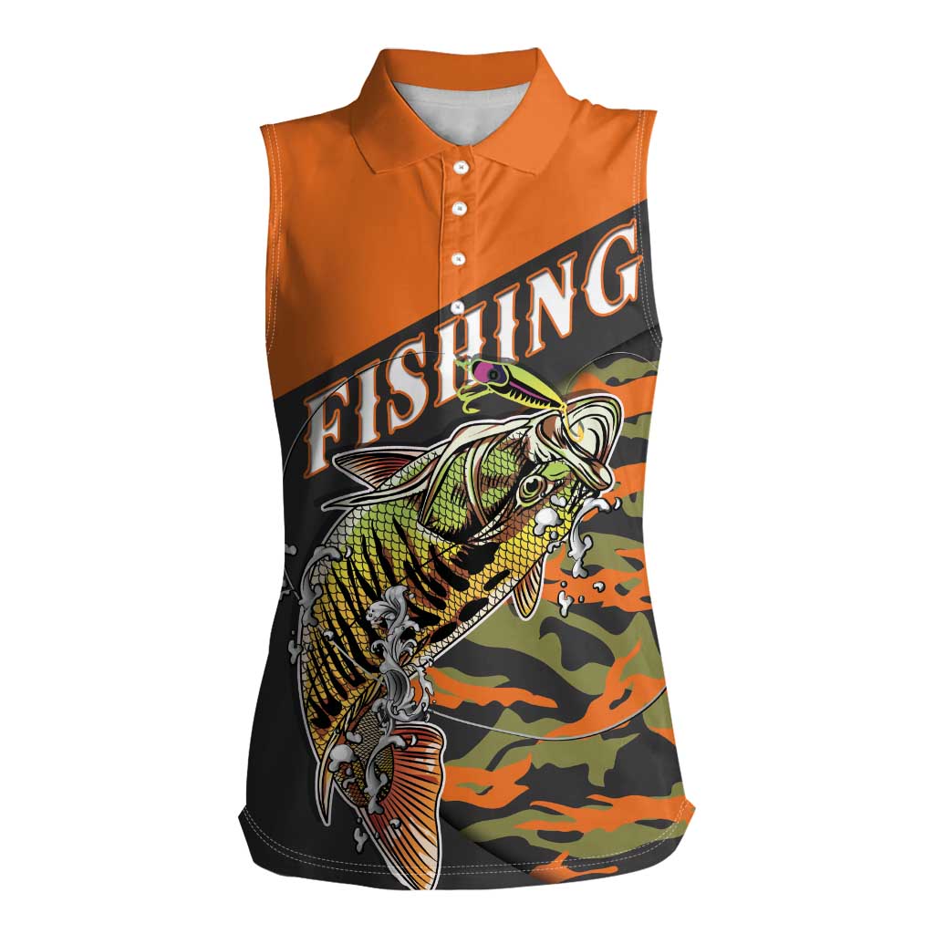 Bass Fishing Fisherman Women Sleeveless Polo Shirt Camouflag Pattern - Wonder Print Shop