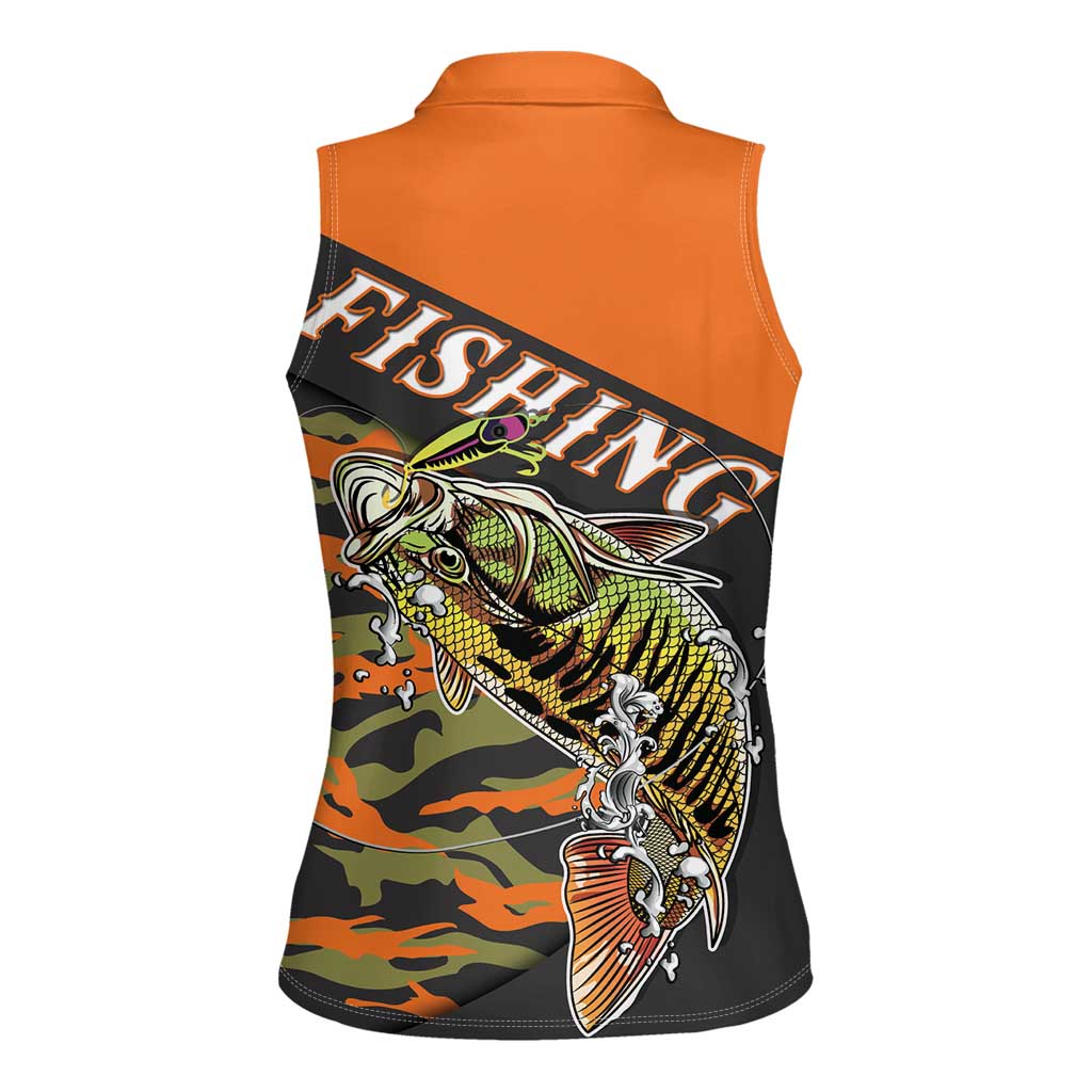 Bass Fishing Fisherman Women Sleeveless Polo Shirt Camouflag Pattern - Wonder Print Shop