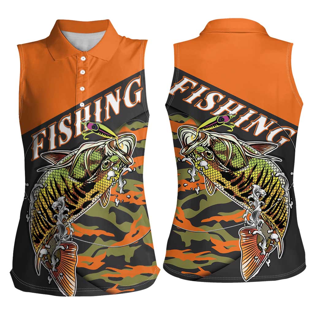 Bass Fishing Fisherman Women Sleeveless Polo Shirt Camouflag Pattern - Wonder Print Shop