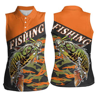 Bass Fishing Fisherman Women Sleeveless Polo Shirt Camouflag Pattern - Wonder Print Shop