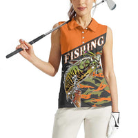 Bass Fishing Fisherman Women Sleeveless Polo Shirt Camouflag Pattern - Wonder Print Shop