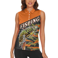 Bass Fishing Fisherman Women Sleeveless Polo Shirt Camouflag Pattern - Wonder Print Shop