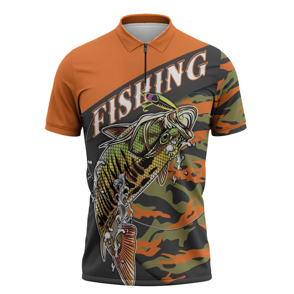 Bass Fishing Fisherman Zipper Polo Shirt Camouflag Pattern - Wonder Print Shop