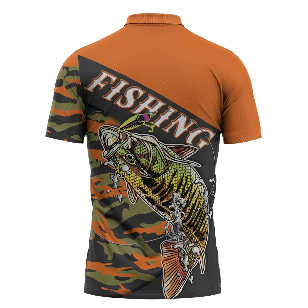Bass Fishing Fisherman Zipper Polo Shirt Camouflag Pattern - Wonder Print Shop