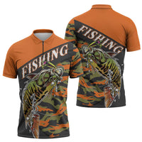 Bass Fishing Fisherman Zipper Polo Shirt Camouflag Pattern - Wonder Print Shop