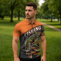 Bass Fishing Fisherman Zipper Polo Shirt Camouflag Pattern - Wonder Print Shop