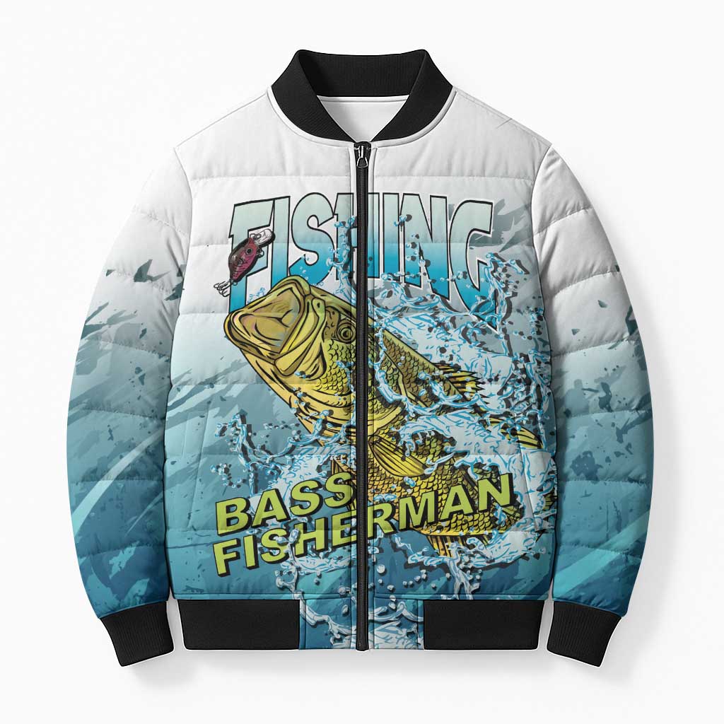 Bass Fishing Vintage Bomber Puffer Jacket - Wonder Print Shop