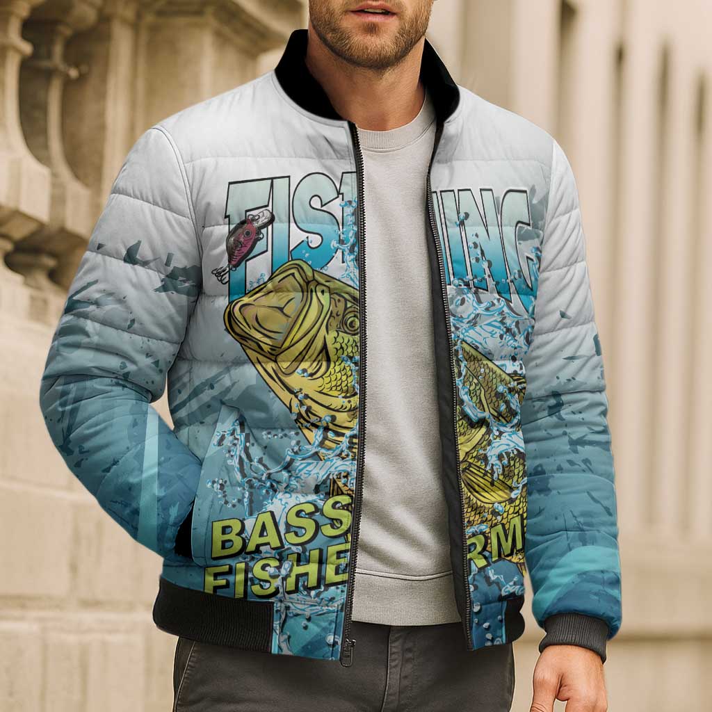Bass Fishing Vintage Bomber Puffer Jacket - Wonder Print Shop