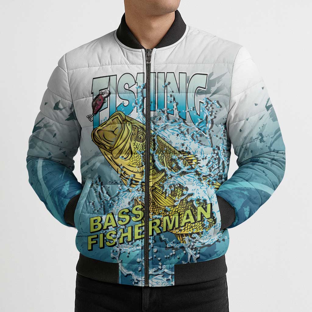 Bass Fishing Vintage Bomber Puffer Jacket - Wonder Print Shop