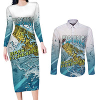 Bass Fishing Vintage Couples Matching Long Sleeve Bodycon Dress and Long Sleeve Button Shirt - Wonder Print Shop
