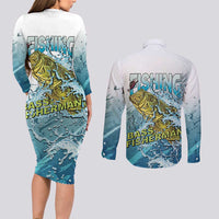 Bass Fishing Vintage Couples Matching Long Sleeve Bodycon Dress and Long Sleeve Button Shirt - Wonder Print Shop
