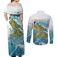 Bass Fishing Vintage Couples Matching Off Shoulder Maxi Dress and Long Sleeve Button Shirt - Wonder Print Shop
