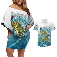Bass Fishing Vintage Couples Matching Off Shoulder Short Dress and Hawaiian Shirt - Wonder Print Shop