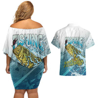 Bass Fishing Vintage Couples Matching Off Shoulder Short Dress and Hawaiian Shirt - Wonder Print Shop