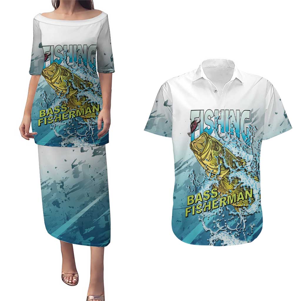 Bass Fishing Vintage Couples Matching Puletasi and Hawaiian Shirt - Wonder Print Shop