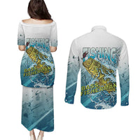 Bass Fishing Vintage Couples Matching Puletasi and Long Sleeve Button Shirt - Wonder Print Shop