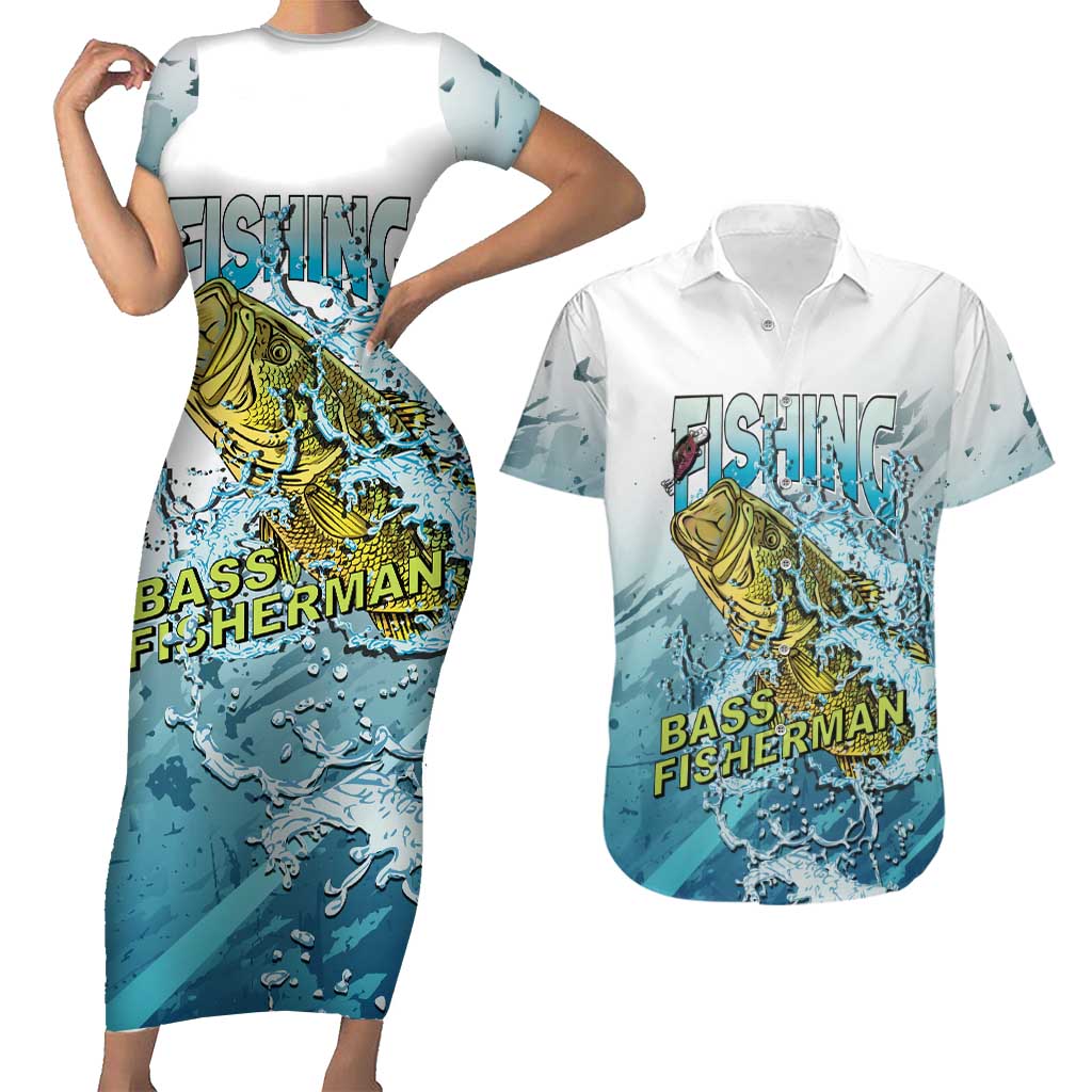 Bass Fishing Vintage Couples Matching Short Sleeve Bodycon Dress and Hawaiian Shirt - Wonder Print Shop