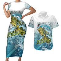 Bass Fishing Vintage Couples Matching Short Sleeve Bodycon Dress and Hawaiian Shirt - Wonder Print Shop
