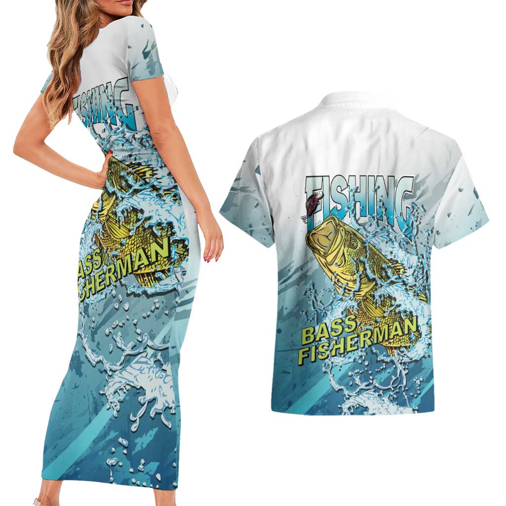 Bass Fishing Vintage Couples Matching Short Sleeve Bodycon Dress and Hawaiian Shirt - Wonder Print Shop
