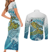 Bass Fishing Vintage Couples Matching Short Sleeve Bodycon Dress and Long Sleeve Button Shirt - Wonder Print Shop