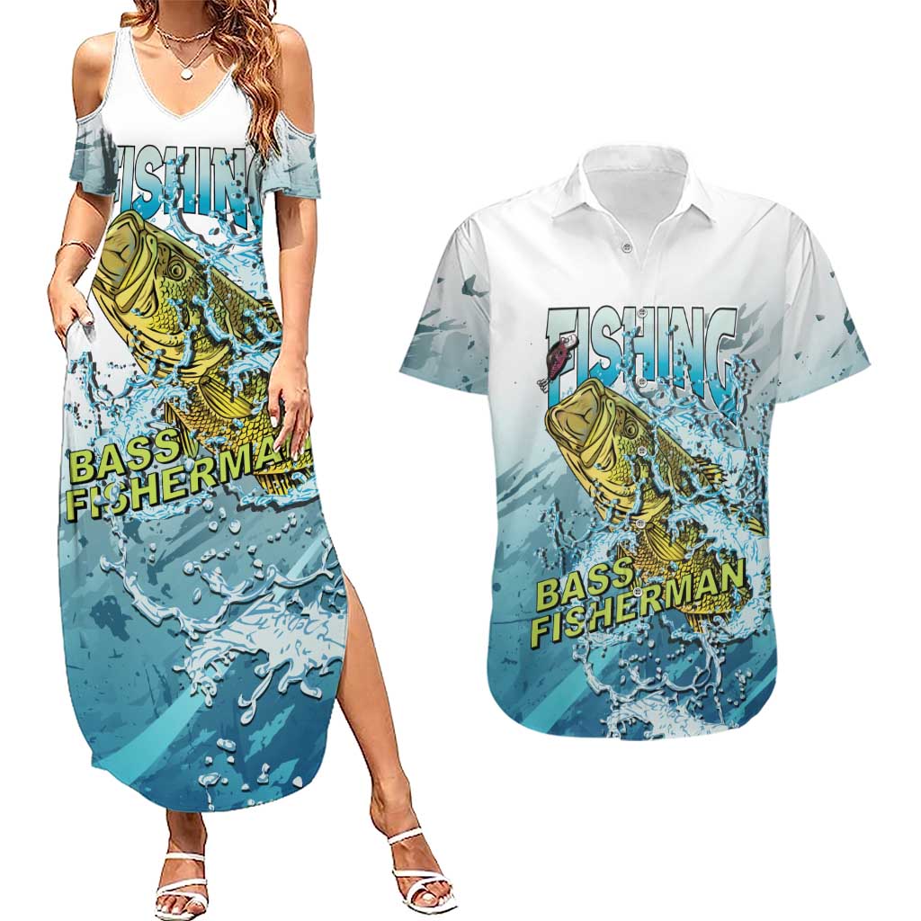 Bass Fishing Vintage Couples Matching Summer Maxi Dress and Hawaiian Shirt - Wonder Print Shop
