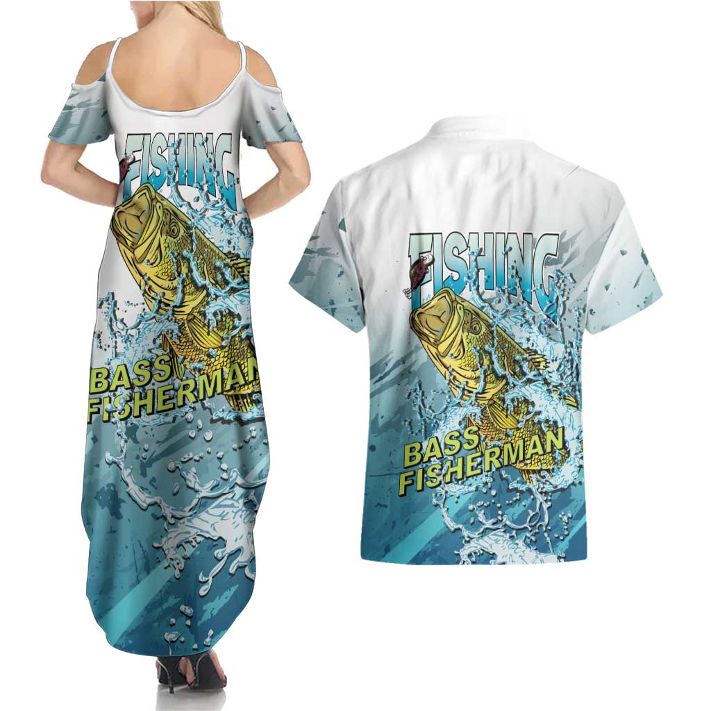 Bass Fishing Vintage Couples Matching Summer Maxi Dress and Hawaiian Shirt - Wonder Print Shop