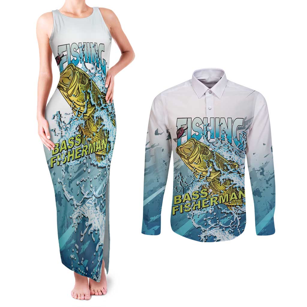 Bass Fishing Vintage Couples Matching Tank Maxi Dress and Long Sleeve Button Shirt - Wonder Print Shop