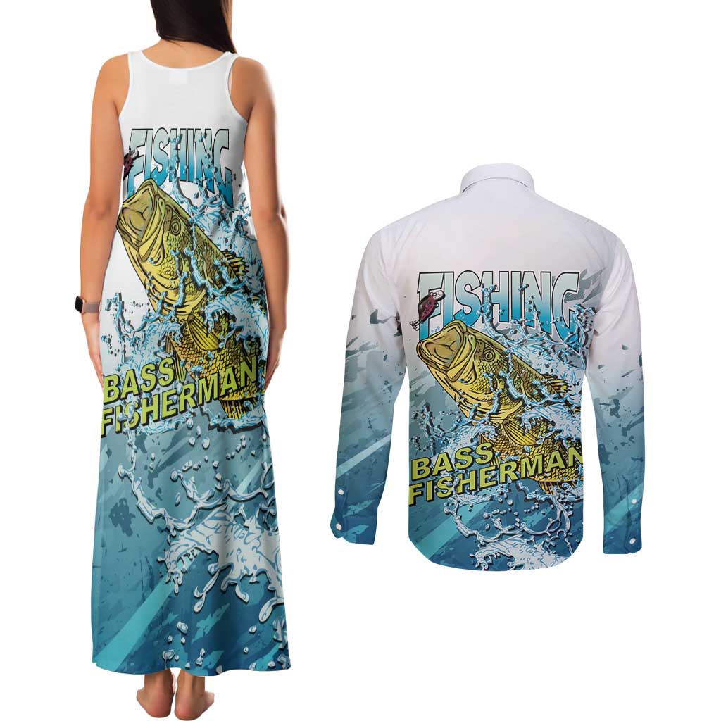 Bass Fishing Vintage Couples Matching Tank Maxi Dress and Long Sleeve Button Shirt - Wonder Print Shop