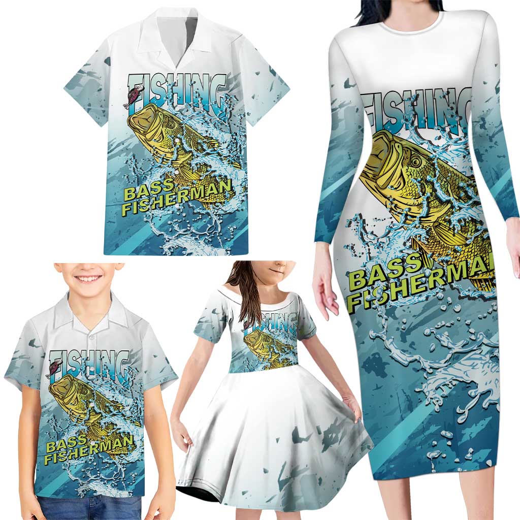 Bass Fishing Vintage Family Matching Long Sleeve Bodycon Dress and Hawaiian Shirt - Wonder Print Shop