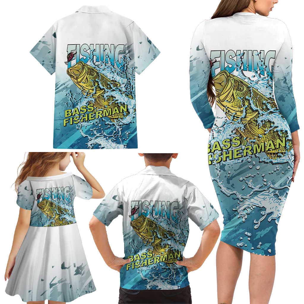 Bass Fishing Vintage Family Matching Long Sleeve Bodycon Dress and Hawaiian Shirt - Wonder Print Shop