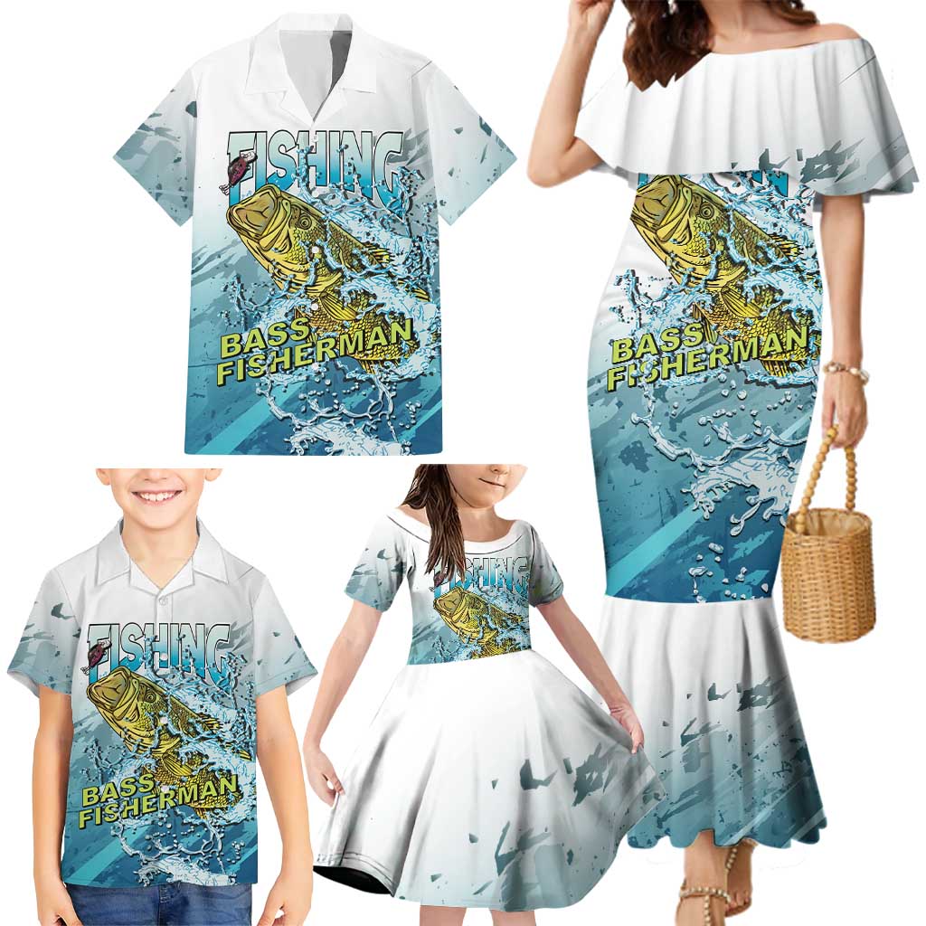 Bass Fishing Vintage Family Matching Mermaid Dress and Hawaiian Shirt - Wonder Print Shop