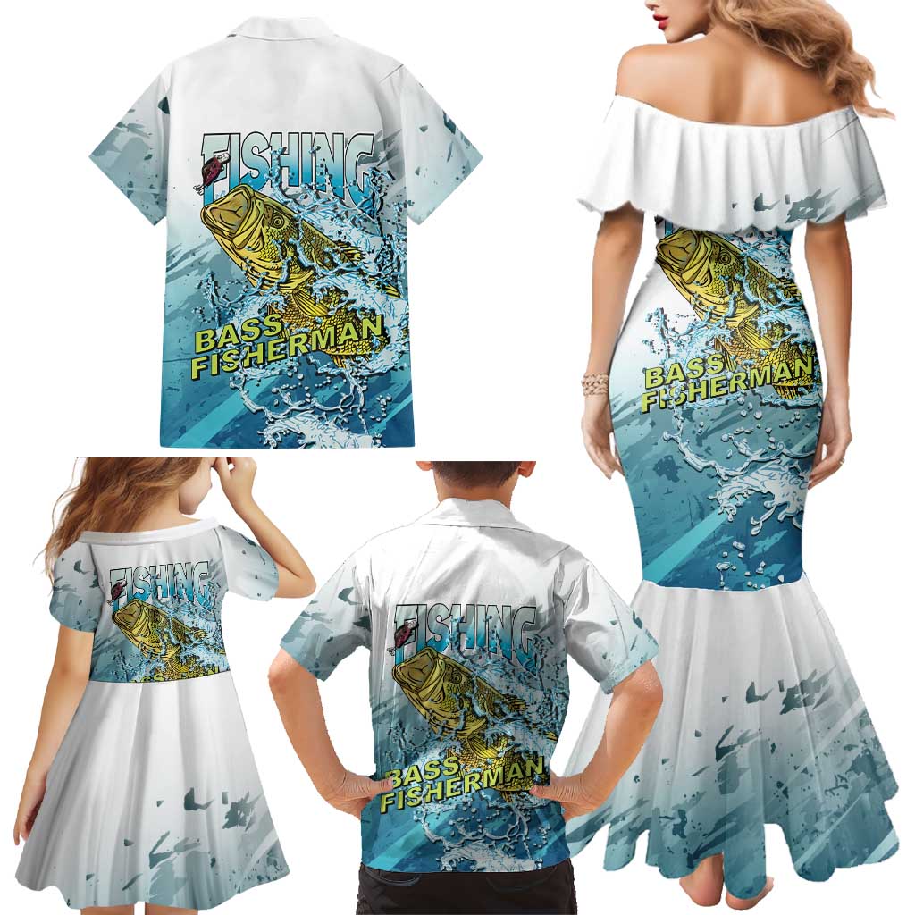 Bass Fishing Vintage Family Matching Mermaid Dress and Hawaiian Shirt - Wonder Print Shop