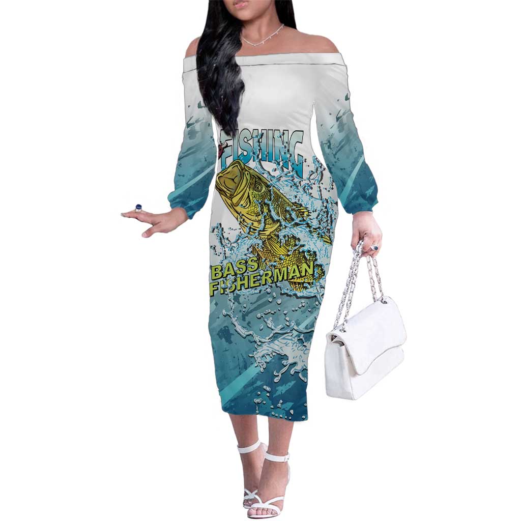Bass Fishing Vintage Family Matching Off The Shoulder Long Sleeve Dress and Hawaiian Shirt - Wonder Print Shop