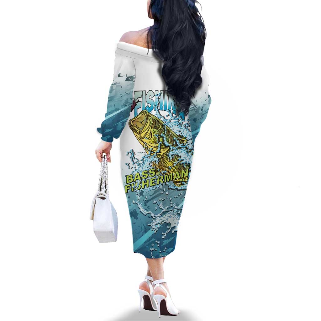 Bass Fishing Vintage Family Matching Off The Shoulder Long Sleeve Dress and Hawaiian Shirt - Wonder Print Shop