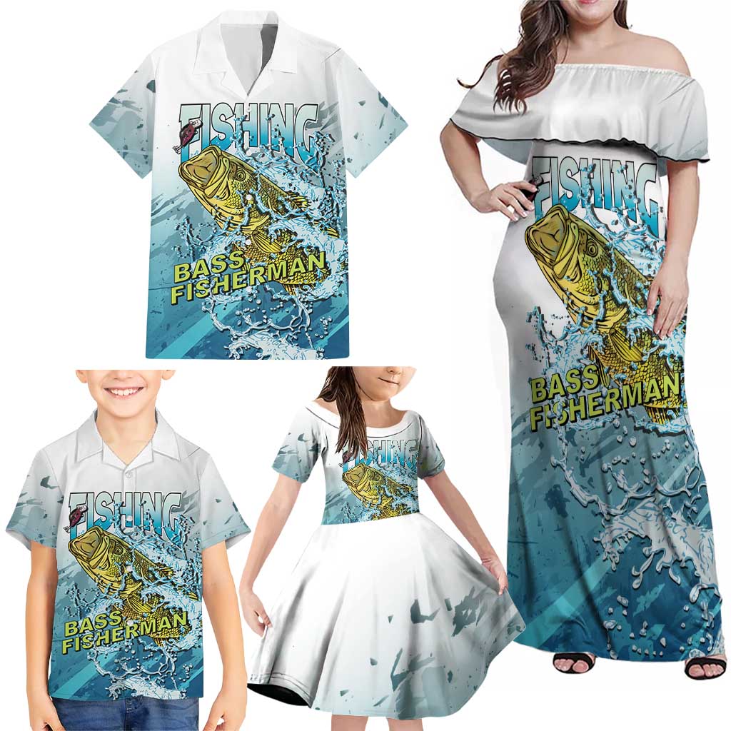 Bass Fishing Vintage Family Matching Off Shoulder Maxi Dress and Hawaiian Shirt - Wonder Print Shop