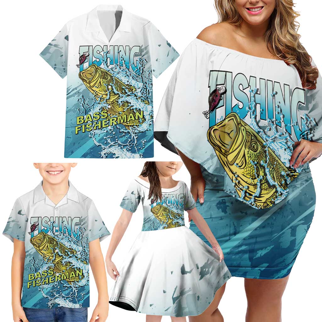 Bass Fishing Vintage Family Matching Off Shoulder Short Dress and Hawaiian Shirt - Wonder Print Shop