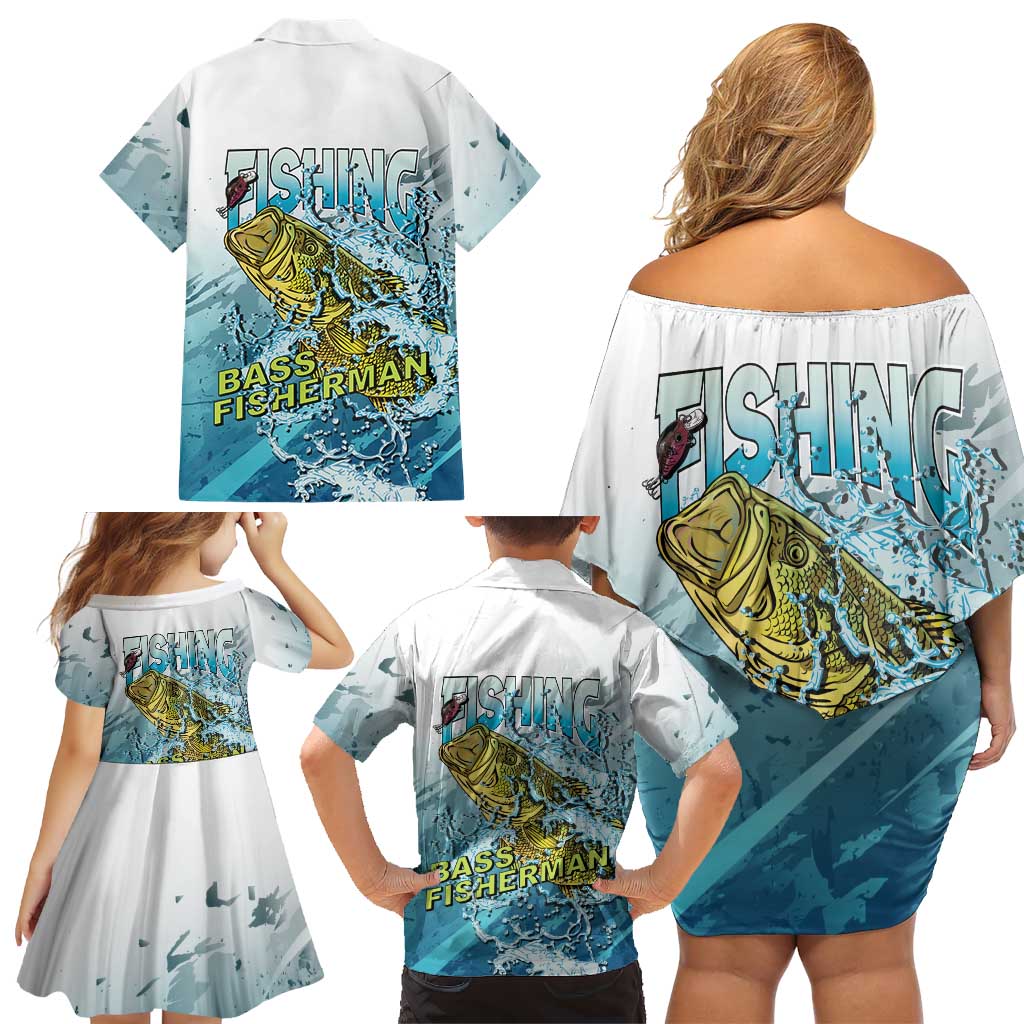 Bass Fishing Vintage Family Matching Off Shoulder Short Dress and Hawaiian Shirt - Wonder Print Shop