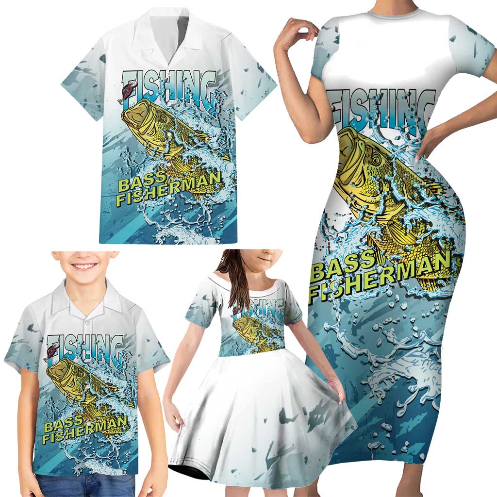 Bass Fishing Vintage Family Matching Short Sleeve Bodycon Dress and Hawaiian Shirt - Wonder Print Shop