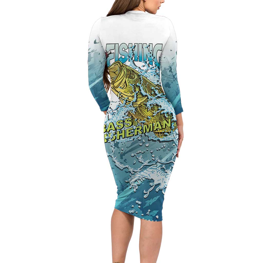 Bass Fishing Vintage Long Sleeve Bodycon Dress - Wonder Print Shop