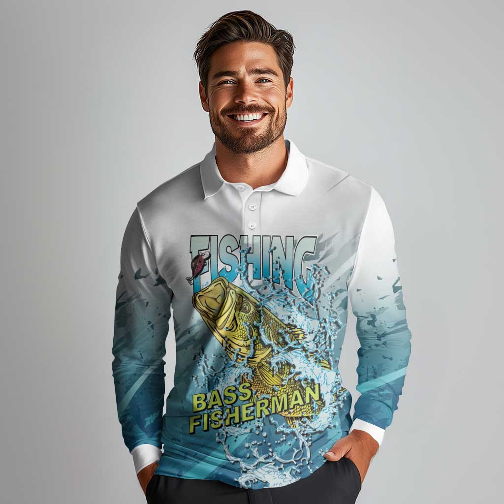Bass Fishing Vintage Long Sleeve Polo Shirt - Wonder Print Shop