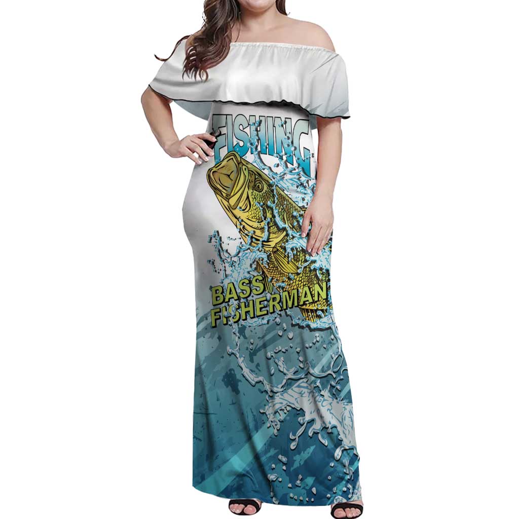 Bass Fishing Vintage Off Shoulder Maxi Dress - Wonder Print Shop