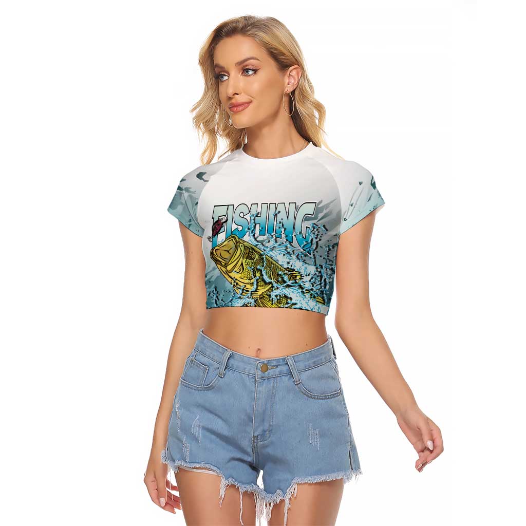 Bass Fishing Vintage Raglan Cropped T Shirt - Wonder Print Shop