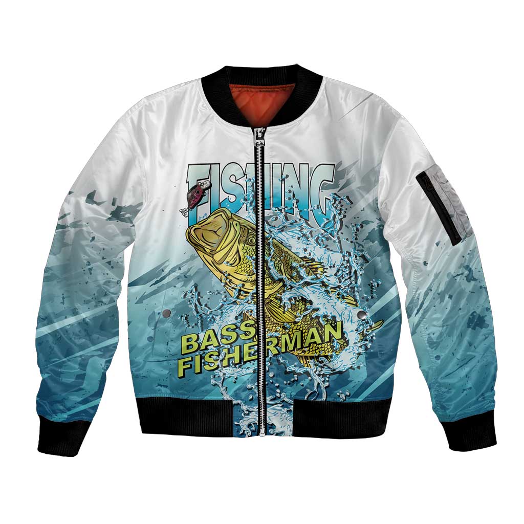 Bass Fishing Vintage Sleeve Zip Bomber Jacket - Wonder Print Shop