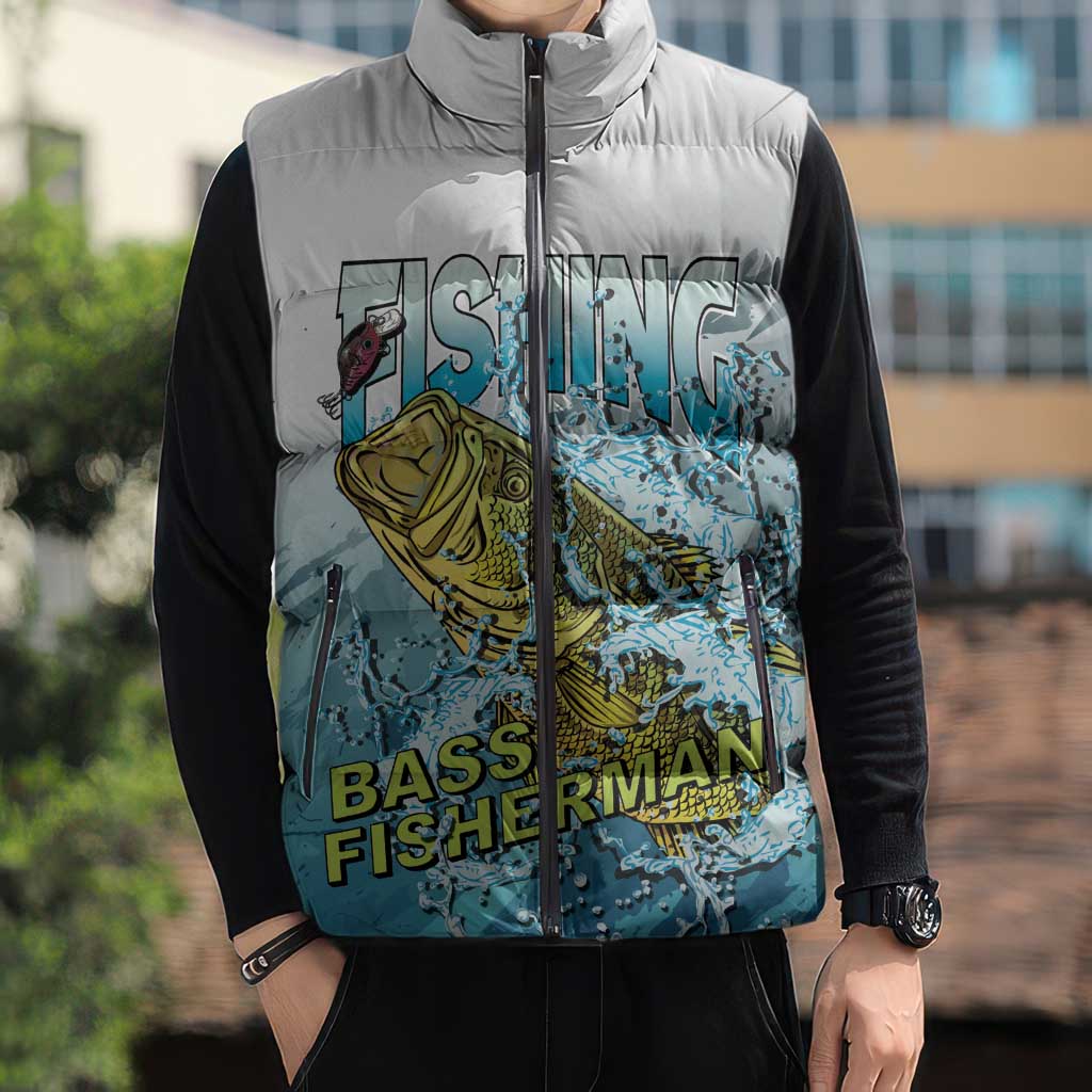 Bass Fishing Vintage Sleeveless Puffer Jacket - Wonder Print Shop