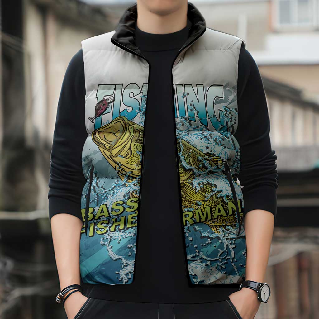 Bass Fishing Vintage Sleeveless Puffer Jacket - Wonder Print Shop