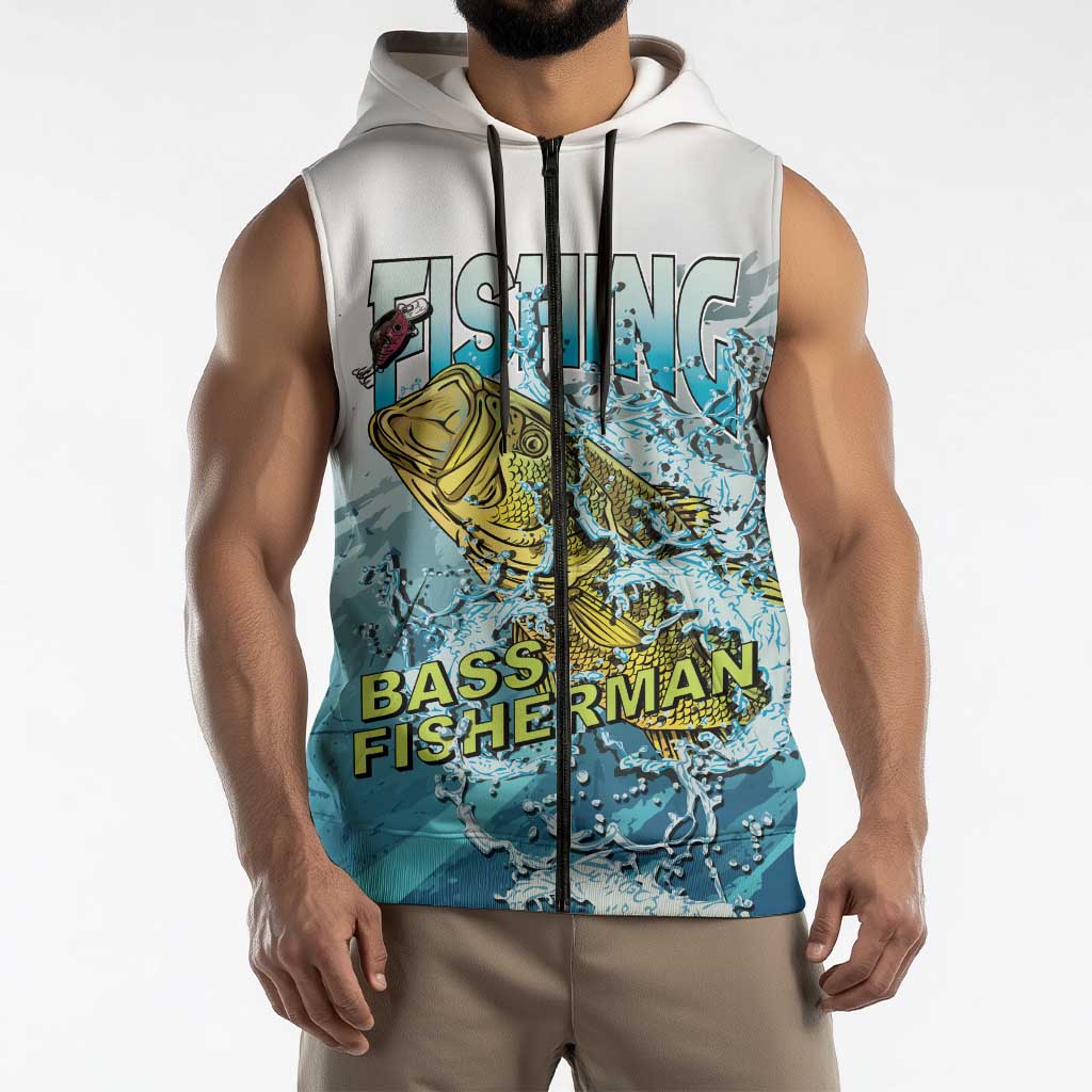 Bass Fishing Vintage Sleeveless Zip Hoodie - Wonder Print Shop