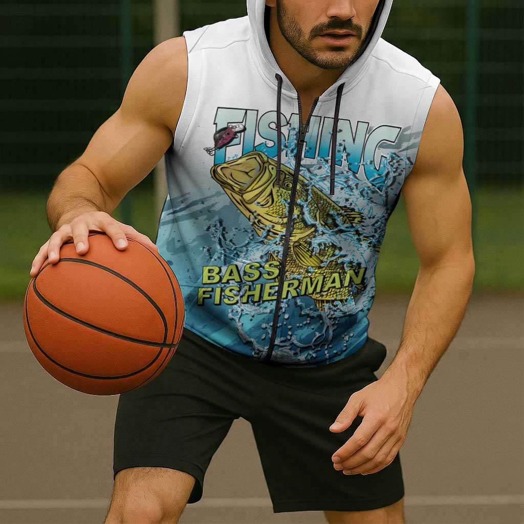 Bass Fishing Vintage Sleeveless Zip Hoodie - Wonder Print Shop
