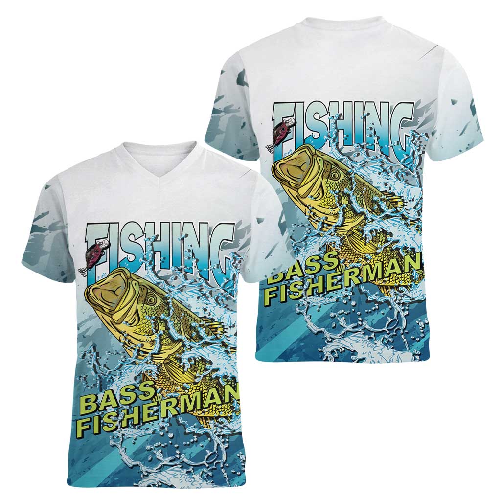 Bass Fishing Vintage Women V-Neck T-Shirt - Wonder Print Shop