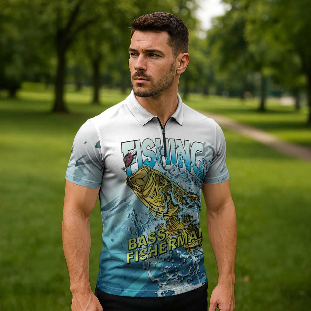 Bass Fishing Vintage Zipper Polo Shirt - Wonder Print Shop